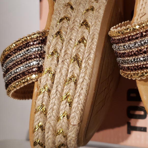 TOP Moda New ROYAL-1 Espadrille Platform Wedge Sandals Womens 10 NWT Gold Silver - Picture 7 of 15